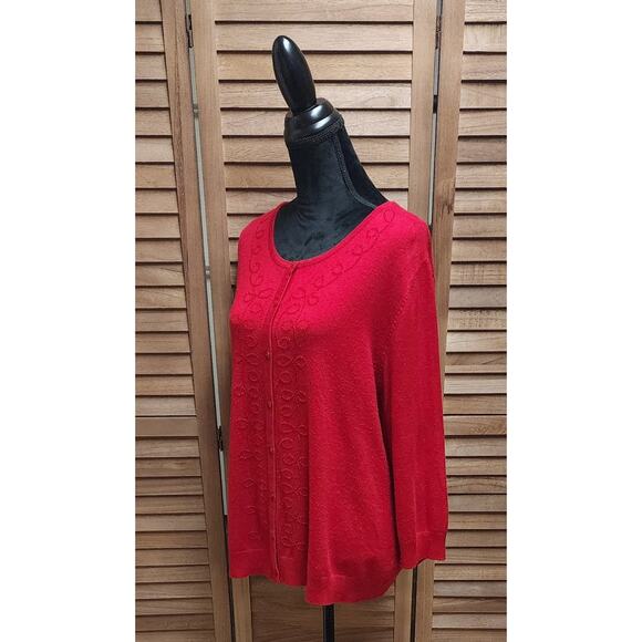 Outfit Woman JPR Vintage Beaded Sweater Button Long-Sleeve Knit Red Plus Size 1X - Picture 4 of 7